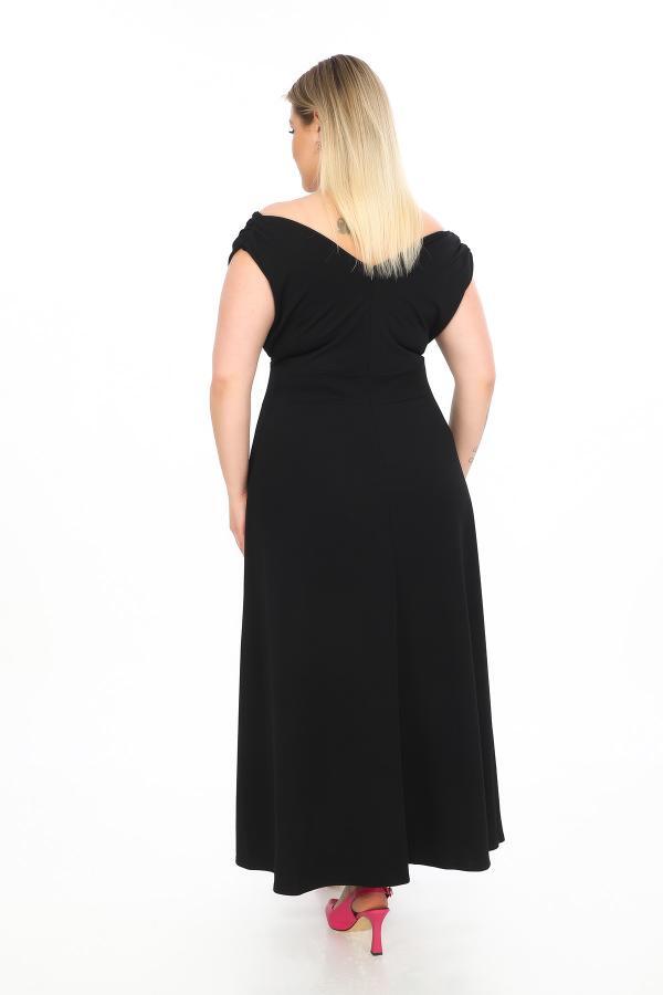 Kayık Yaka Esnek Ve Likralı Siyah Uzun Abiye Elbise GLS07 - 7