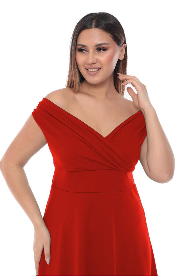 Kayık Yaka Kiloş Elbise - Kırmızı - 2