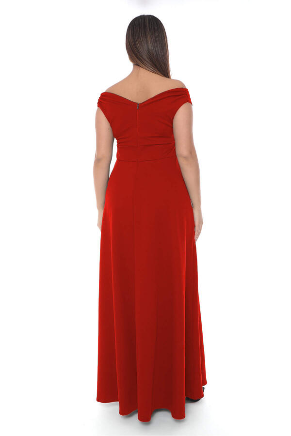 Kayık Yaka Kiloş Elbise - Kırmızı - 4
