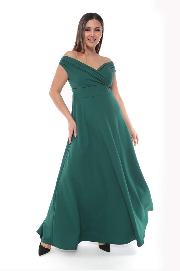 Kayık Yaka Kiloş Elbise - Zümrüt Yeşil - 1