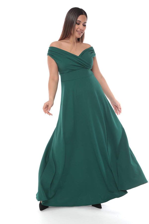 Kayık Yaka Kiloş Elbise - Zümrüt Yeşil - 3