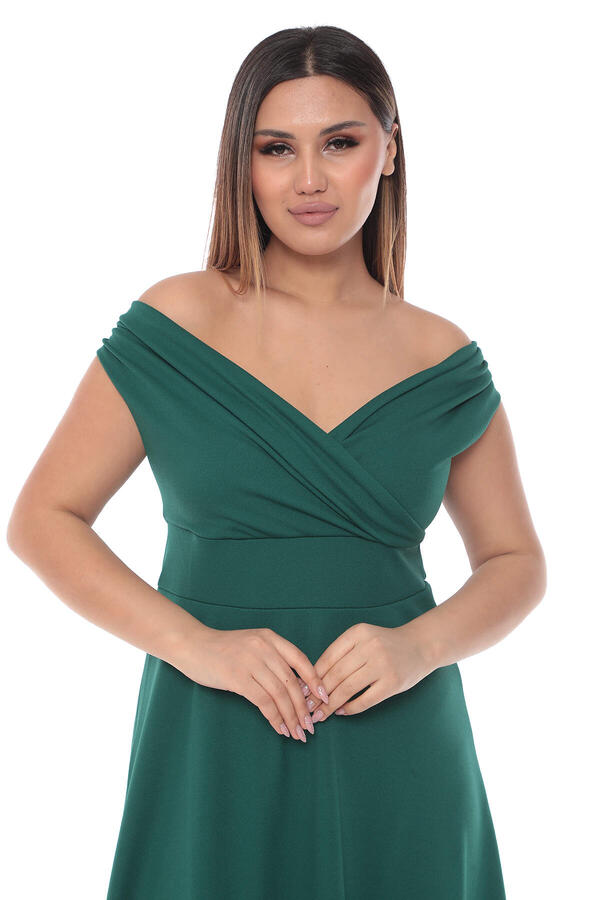 Kayık Yaka Kiloş Elbise - Zümrüt Yeşil - 2