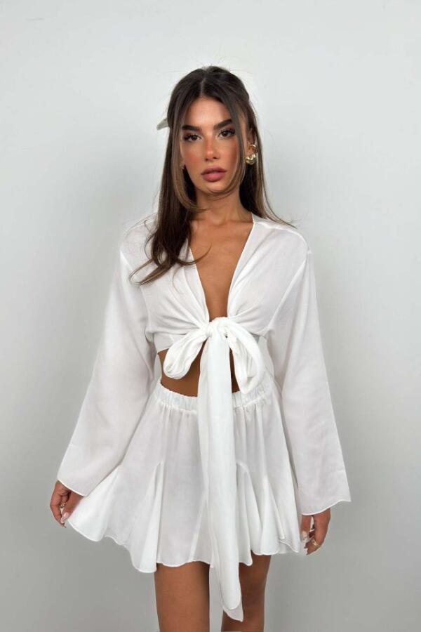 Kayık Yaka Uzun Kol Crop - 2