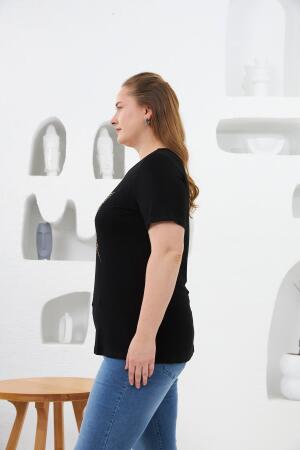 Kelebek Taş Baskılı Büyük Beden Tişört Siyah - 3