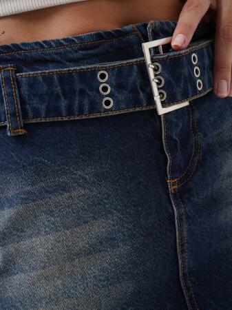 Kemer Detay Denim Mini Etek - 4