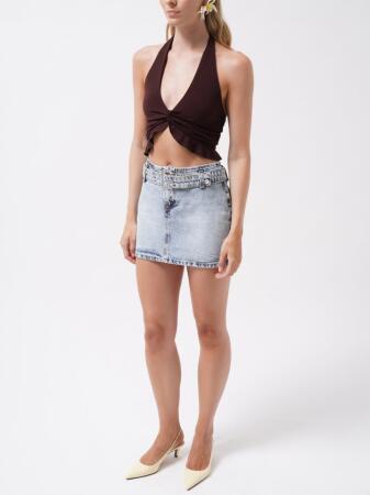 Kemer Detay Denim Mini Etek - 3