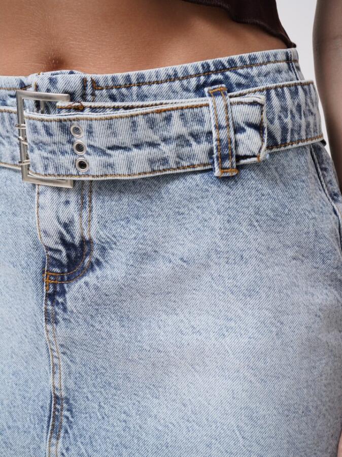 Kemer Detay Denim Mini Etek - 4