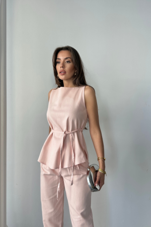 KETEN BLUZ - PANTOLON TAKIM MASSİMO MODELSCREAT KUMAŞ - Pudra - 4