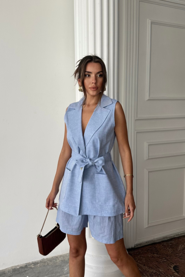 KETEN YELEK - ŞORT TAKIM - Mavi - 2