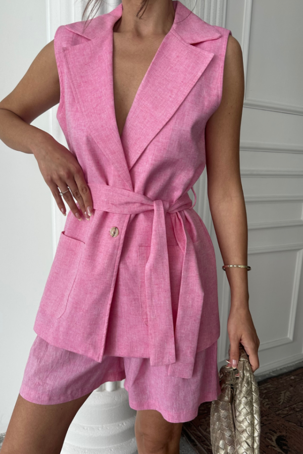 KETEN YELEK - ŞORT TAKIM - Pembe - 3