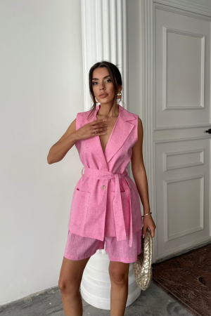 KETEN YELEK - ŞORT TAKIM - Pembe - 4