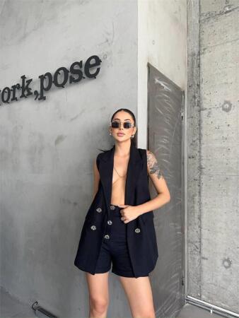 KETEN YELEK - ŞORT TAKIM - Siyah - 4