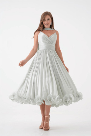 Kırinkıl Saten Kumaş Askılı Midi Boy Elbise - MİNT YEŞİLİ - 2