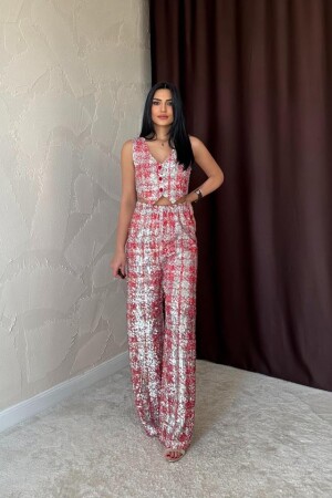 Kırmızı Pullu Yelek Ve Pantolon Takım - 1