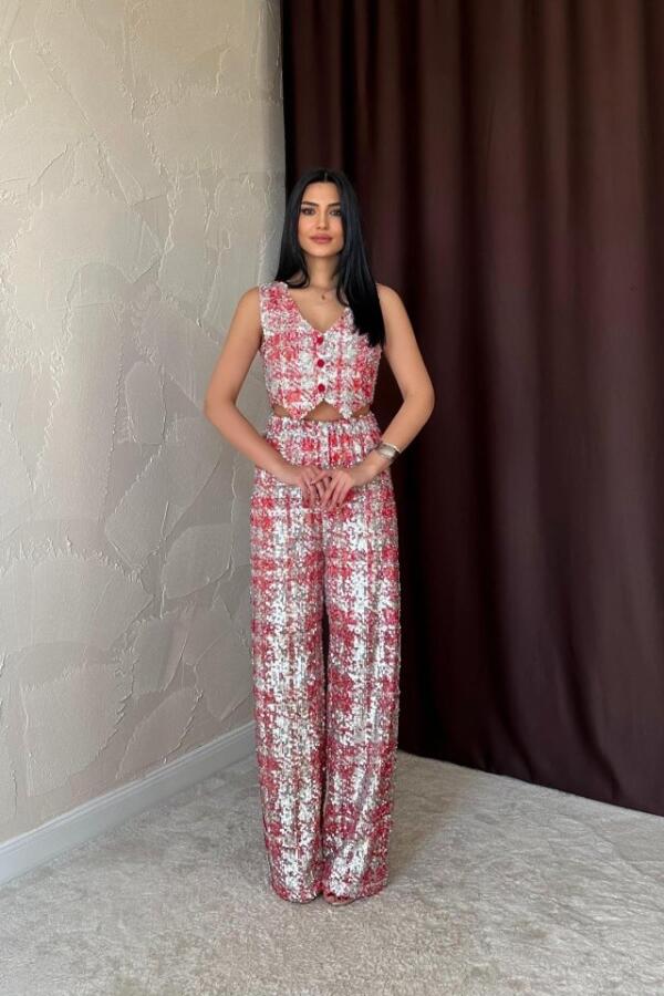 Kırmızı Pullu Yelek Ve Pantolon Takım - 2
