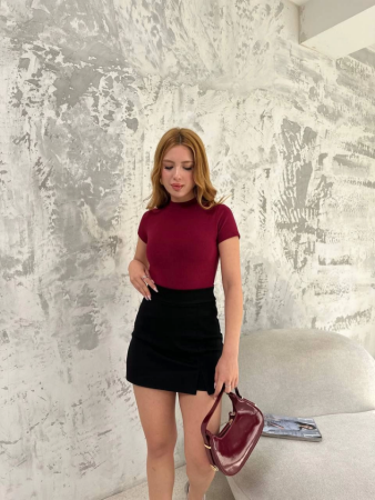Kısa Kol Badi Bluz - Bordo - 1