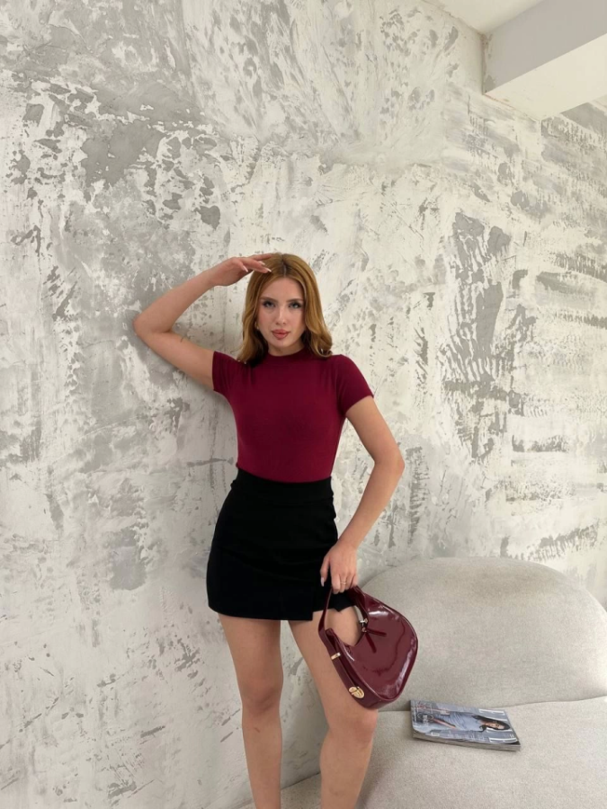 Kısa Kol Badi Bluz - Bordo - 2