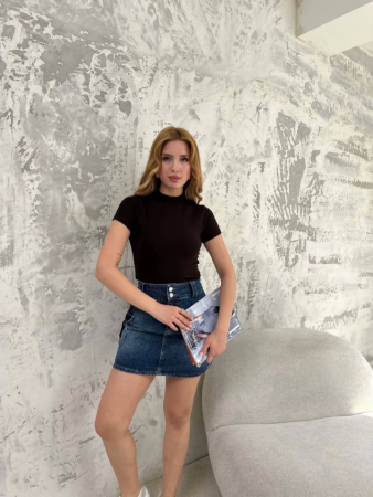 Kısa Kol Badi Bluz - Siyah - 3