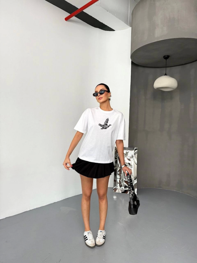 Kısa Kol Baskılı T-shirt - Beyaz - 2