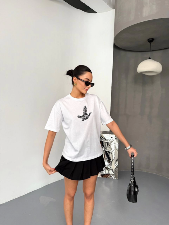 Kısa Kol Baskılı T-shirt - Beyaz - 3