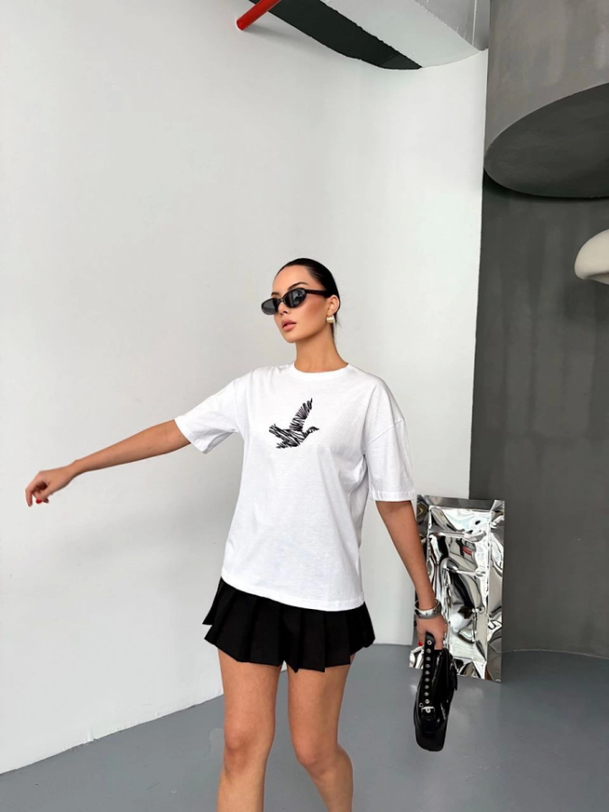 Kısa Kol Baskılı T-shirt - Beyaz - 4