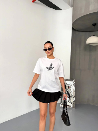 Kısa Kol Baskılı T-shirt - Beyaz - 1