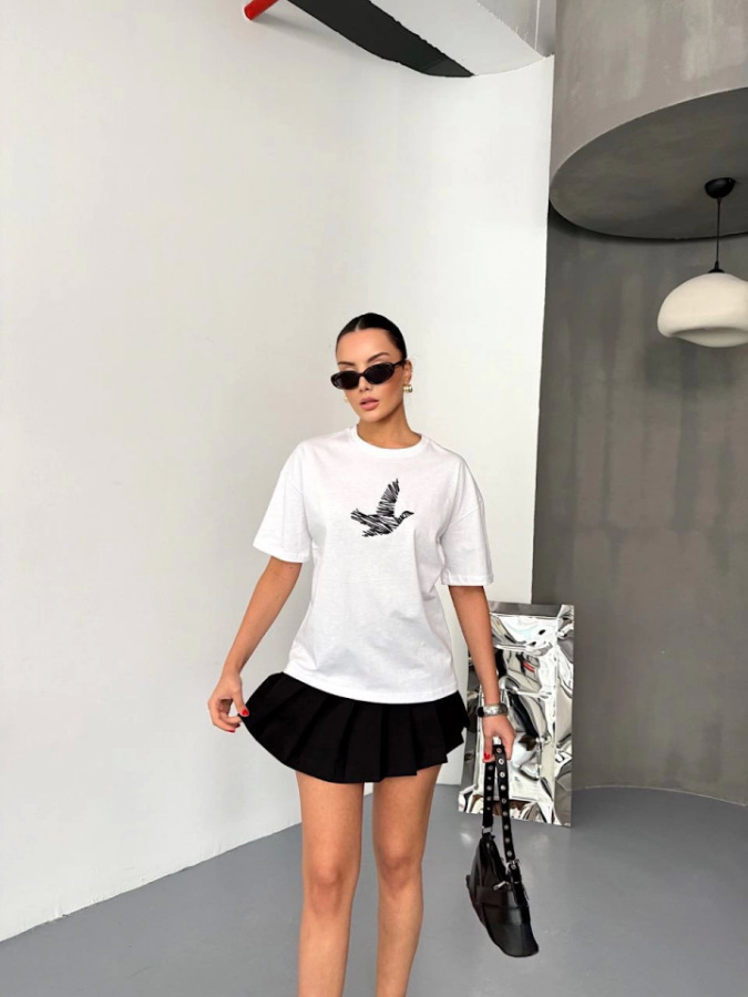 Kısa Kol Baskılı T-shirt - Beyaz - 1