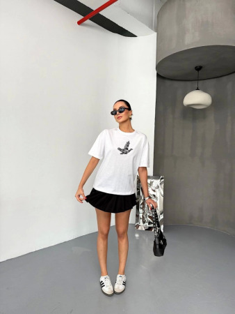 Kısa Kol Baskılı T-shirt - Beyaz - 2