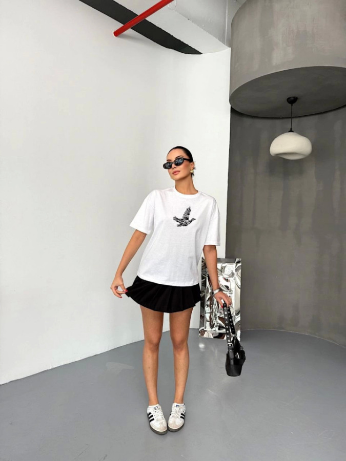 Kısa Kol Baskılı T-shirt - Beyaz - 2