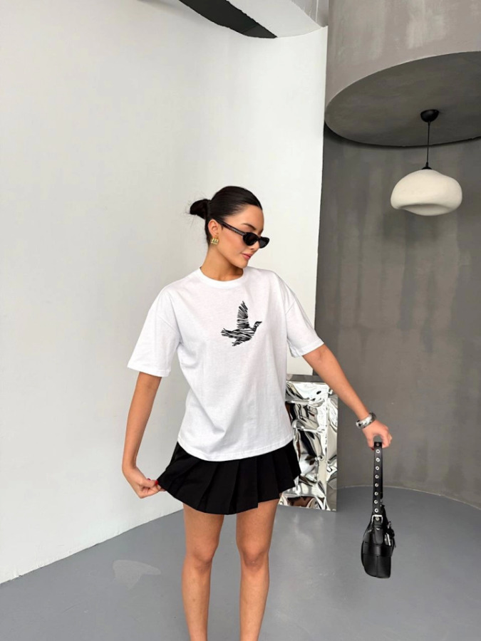 Kısa Kol Baskılı T-shirt - Beyaz - 3