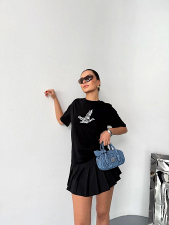 Kısa Kol Baskılı T-shirt - Siyah - 1