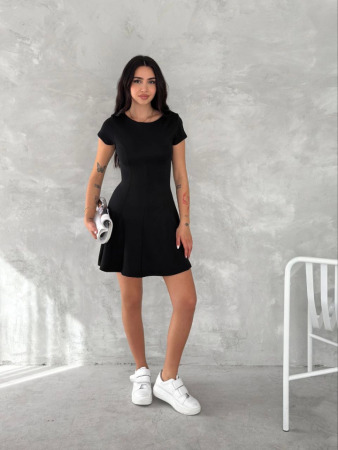 Kısa Kollu Mini Elbise - Siyah - 3