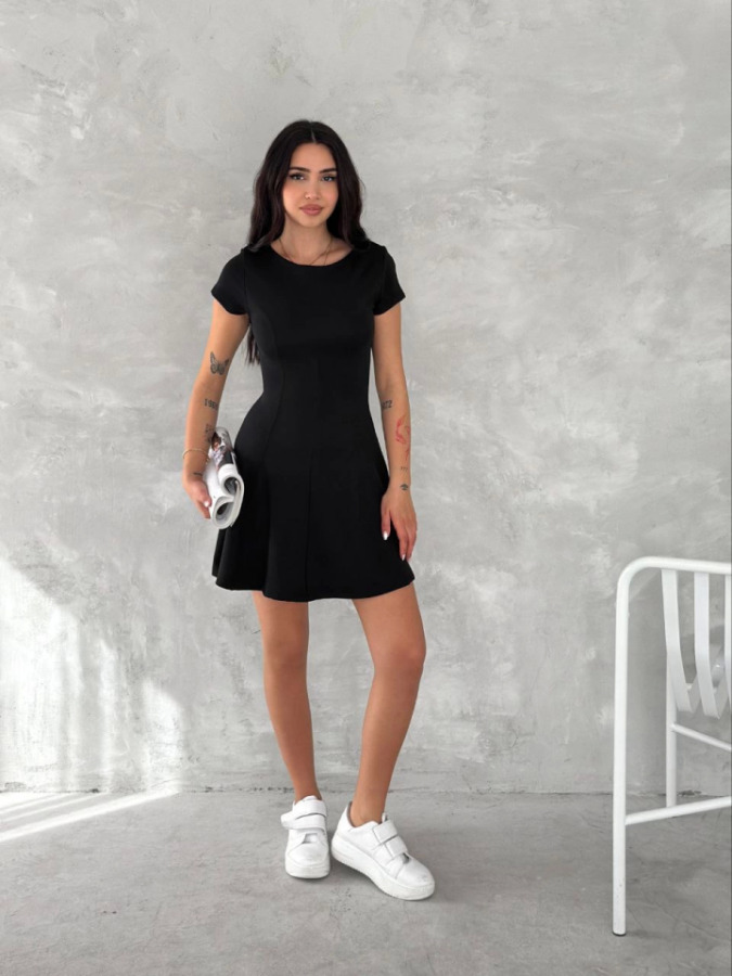 Kısa Kollu Mini Elbise - Siyah - 3
