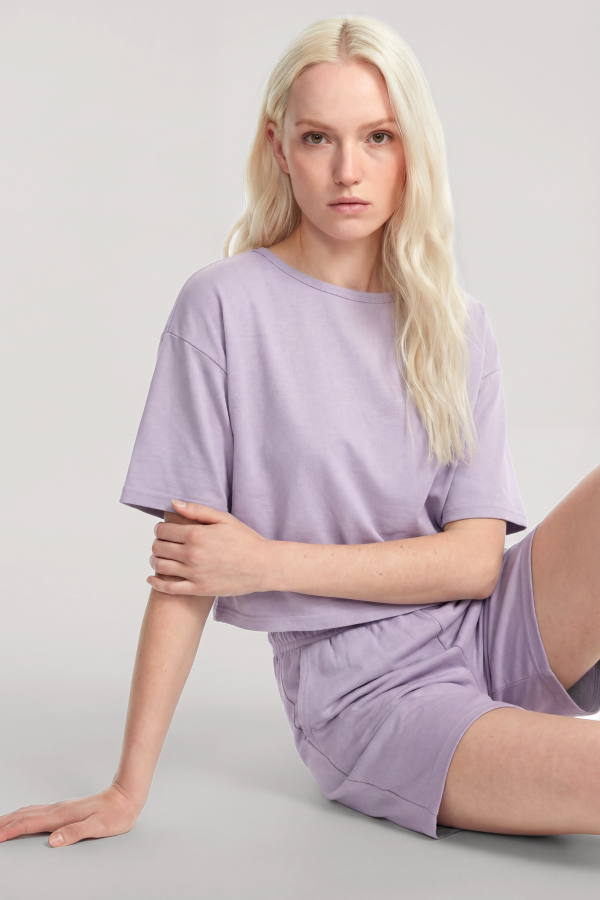 Angelino Kısa Kollu Şortlu Pijama Takımı Lila - 2
