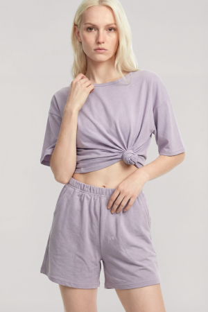 Angelino Kısa Kollu Şortlu Pijama Takımı Lila - 4