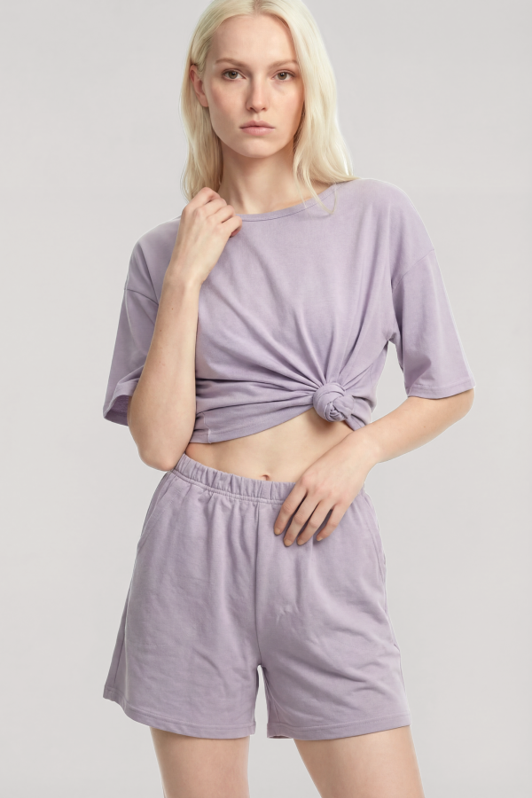 Angelino Kısa Kollu Şortlu Pijama Takımı Lila - 4