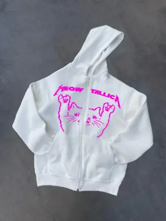 Kışlık Baskılı Fermuarlı Kapüşonlu Hırka - Beyaz - ANGELINO BuyukBedeniz (1)