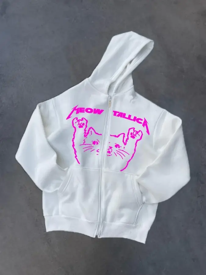 Kışlık Baskılı Fermuarlı Kapüşonlu Hırka - Beyaz - 2