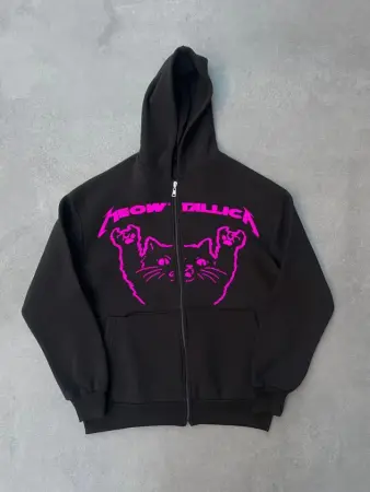 Kışlık Baskılı Fermuarlı Kapüşonlu Hırka - Siyah - ANGELINO BuyukBedeniz (1)