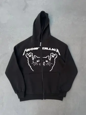 Kışlık Baskılı Fermuarlı Kapüşonlu Hırka - Siyah - ANGELINO BuyukBedeniz (1)