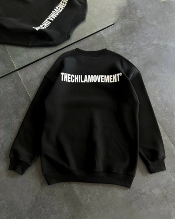 Kışlık Bisiklet Yaka Oversize Baskılı SweatShirt - Siyah - 2