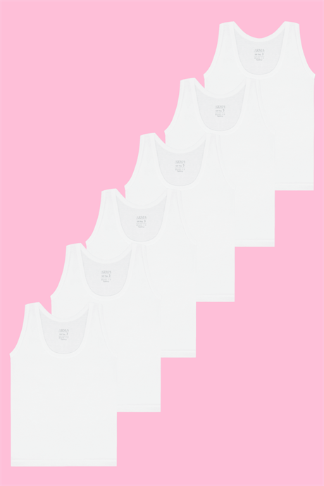 Kız Çocuk Beyaz Kalın Askılı Atlet 6'lı Paket %100 Pamuklu Yumuşak Esnek Kumaş - 3