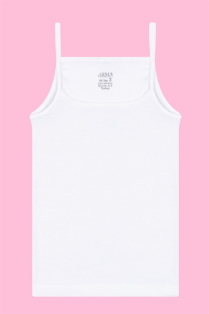 Kız Çocuk İp Askılı Atlet Beyaz 3'lü %100 Pamuk Ribana Yumuşak ve Esnek Kumaş - 2