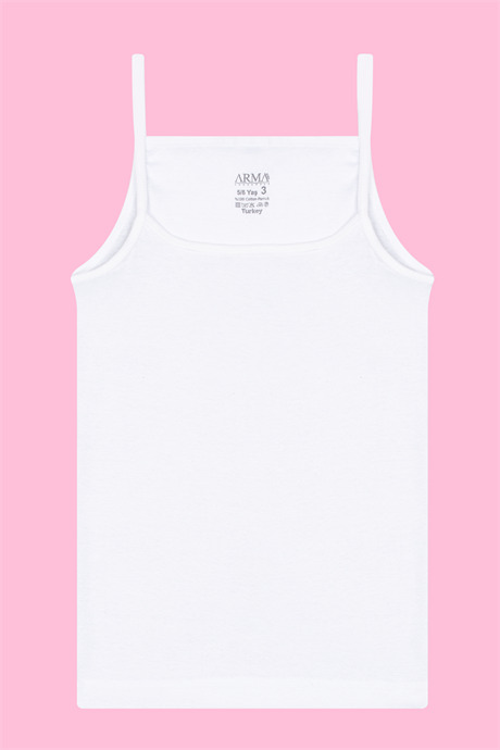 Kız Çocuk İp Askılı Atlet Beyaz 3'lü %100 Pamuk Ribana Yumuşak ve Esnek Kumaş - 2