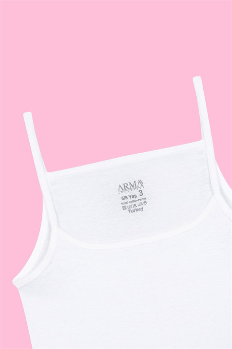 Kız Çocuk İp Askılı Atlet Beyaz 3'lü %100 Pamuk Ribana Yumuşak ve Esnek Kumaş - 4