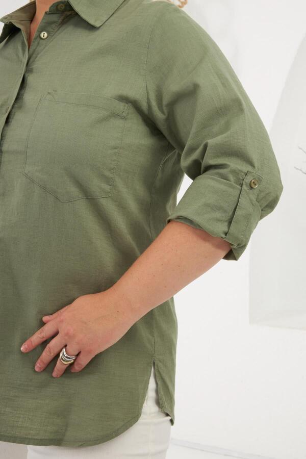 Kol Apoletli Büyük Beden Gömlek Haki - 3