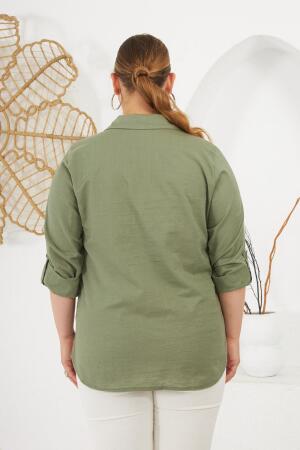 Kol Apoletli Büyük Beden Gömlek Haki - 4
