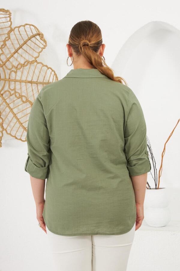 Kol Apoletli Büyük Beden Gömlek Haki - 4