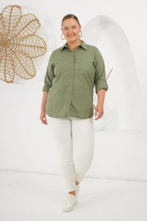 Kol Apoletli Büyük Beden Gömlek Haki - 5