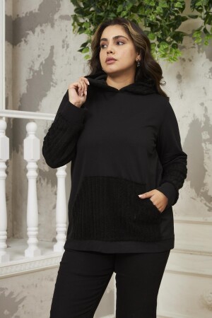 Kol Detaylı Büyük Beden Siyah Sweatshirt - 1
